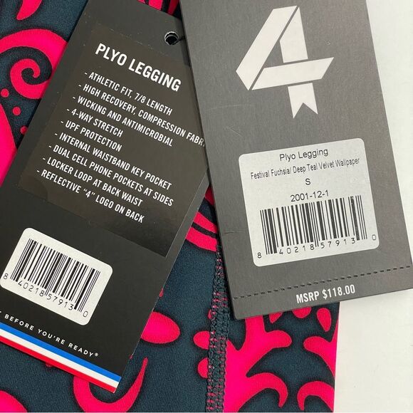 NWT Fourlaps Plyo Leggings Size SMALL in Festival Fuchsia Deep Teal Wallpaper - Picture 3 of 6